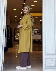 kapşonlu çift yaka kap hardal 3