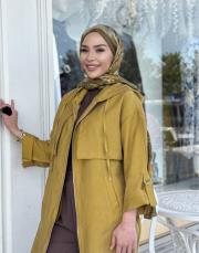 kapşonlu çift yaka kap hardal 4