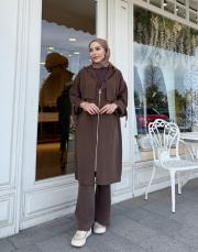 kapşonlu çift yaka kap kahve