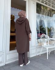 kapşonlu çift yaka kap kahve 2