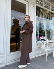 kapşonlu çift yaka kap kahve 3