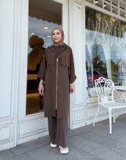 kapşonlu çift yaka kap kahve 4