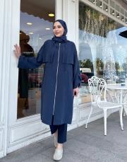 kapşonlu çift yaka kap lacivert