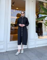 gömlek yaka fermuarlı kap siyah