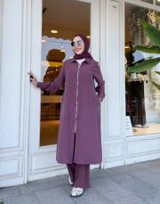 gömlek yaka fermuarlı kap mürdüm