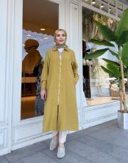 gömlek yaka fermuarlı kap hardal