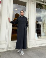 fermuarlı elbise siyah 4