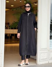 kapüşonlu tasarım tensel kap siyah