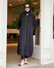 kapüşonlu tasarım tensel kap siyah 3