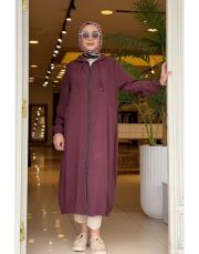 kapüşonlu tasarım tensel kap mürdüm 2