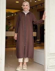 kapüşonlu tasarım tensel kap kahve 3