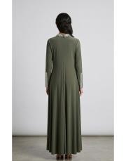 exclusive yaka ve kol detay elbise haki 2