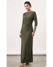 exclusive yaka ve kol detay elbise haki 3