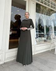 exclusive yaka ve kol detay elbise haki 4