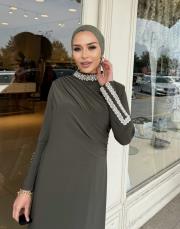 exclusive yaka ve kol detay elbise haki 5