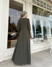 exclusive yaka ve kol detay elbise haki 6