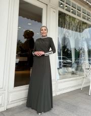 exclusive yaka ve kol detay elbise haki 7