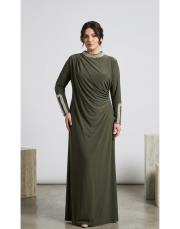 exclusive yaka ve kol detay elbise haki 8