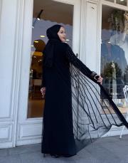 exclusive taşlı  inci detay abaya siyah 4