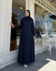 exclusive eteği pileli elbise lacivert