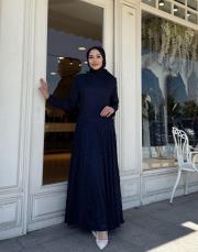 exclusive eteği pileli elbise lacivert 2