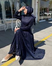 exclusive eteği pileli elbise lacivert 3