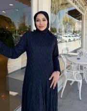 exclusive eteği pileli elbise lacivert 4