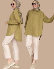 essentıal oversıze gömlek yağ yeşili