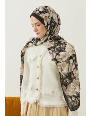 liva organik pamuk desenli şal siyah