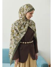 liva organik pamuk desenli şal yeşil