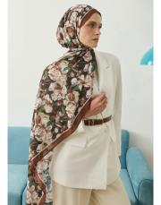 liva organik pamuk desenli şal kahve