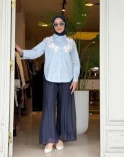 ithal yakası taşlı gömlek mavi 2