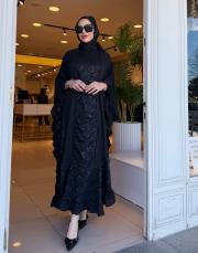 ithal panço detay incili elbise siyah