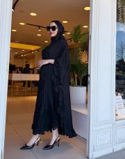 ithal panço detay incili elbise siyah 2