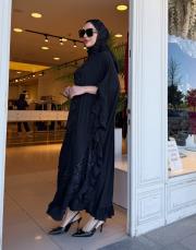 ithal panço detay incili elbise siyah 4