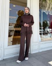 dantel detaylı takım kahve 5