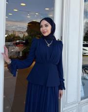 önü şifonlu etekli takım lacivert 6