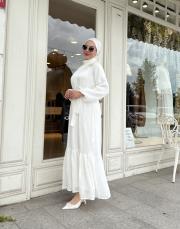 balon kol elbise ekru 3