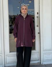 kapşonlu kısa kap mürdüm 2