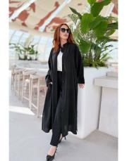 flora yırtmaçlı uzun gömlek siyah