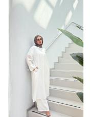 flora yırtmaçlı uzun gömlek beyaz 3