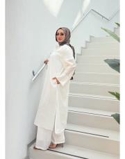 flora yırtmaçlı uzun gömlek beyaz 5