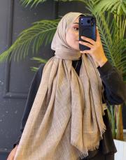 cizgili keten şal latte
