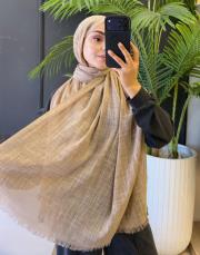 cizgili keten şal camel