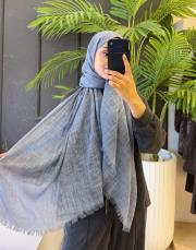 cizgili keten şal indigo
