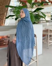 yonca desenli şal indigo