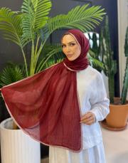 şeritli düz müslin şal bordo