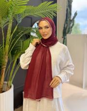 şeritli düz müslin şal bordo 2