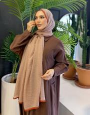 şeritli düz müslin şal camel