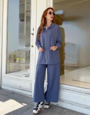 soft touch kapüşonlu hırka indigo